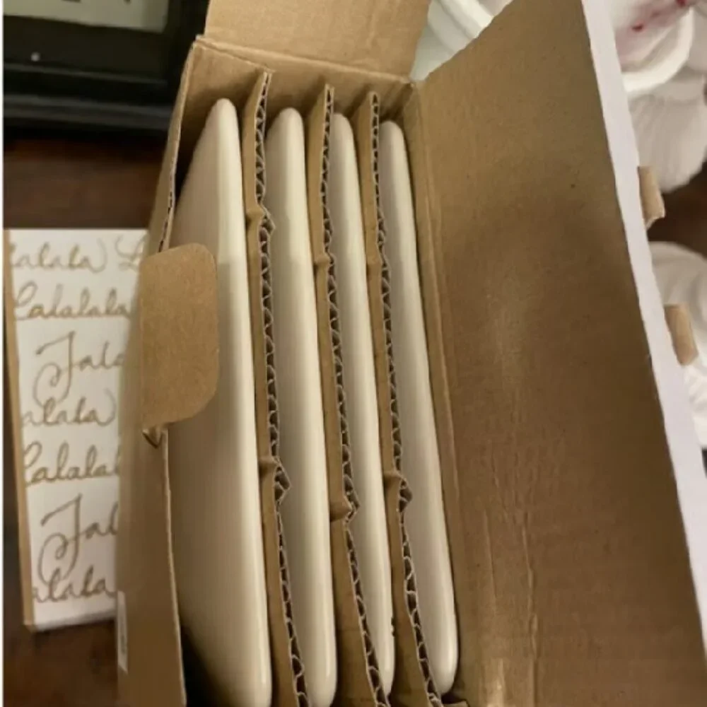 NEW S4 Pottery Barn Fa La La Appetizer Plates Gold Holiday Stoneware Snack Plate